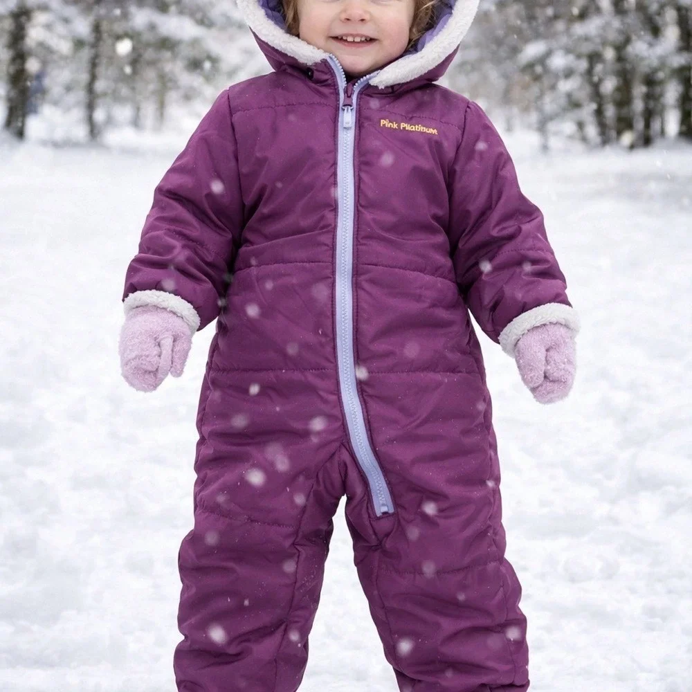 Pink Platinum‎ Toddler Girls 18-24 Months Purple One Piece Snowsuit Hooded Lined